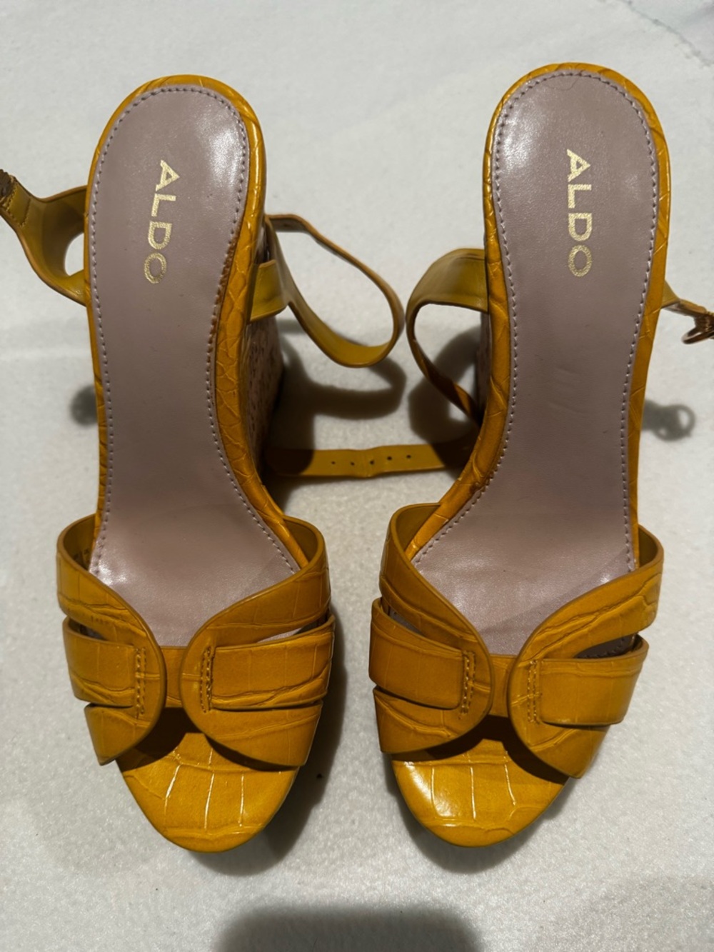 ALDO Mustard Yellow Strappy Knot Front Heeled Sandals